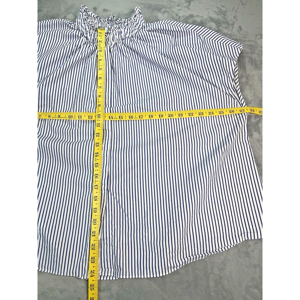 Pomander Place NWOT blue striped womens short sleeve blouse sz XL quiet luxury - Picture 6 of 8